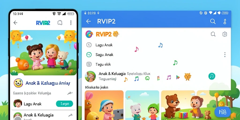 Antarmuka pengguna RVIP2 yang menarik dan ramah anak untuk lagu-lagu.