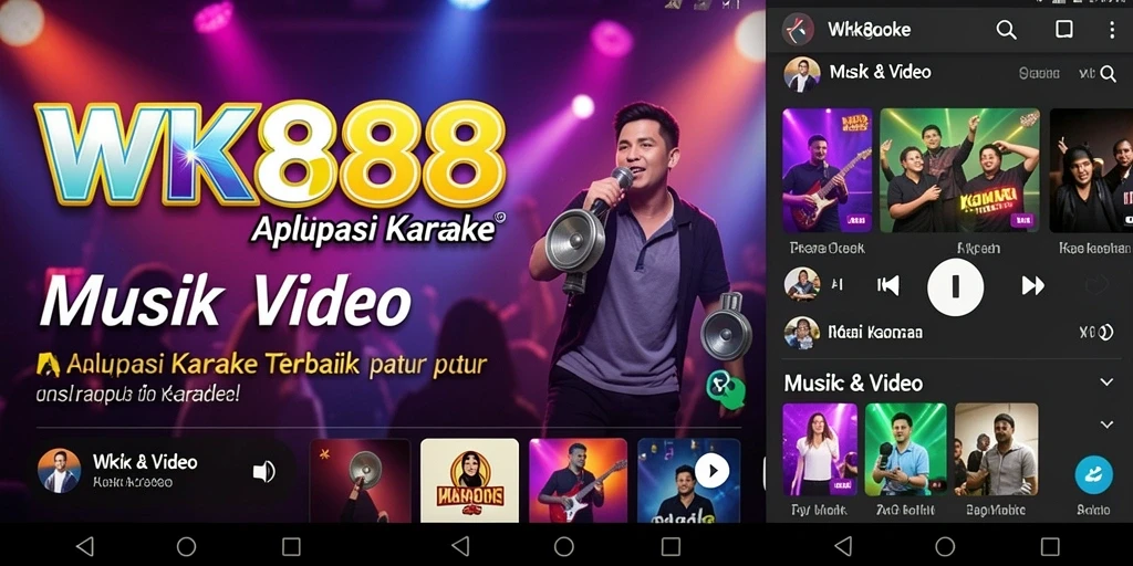 Tampilan utama aplikasi WK888 dengan fitur Karaoke yang menarik.