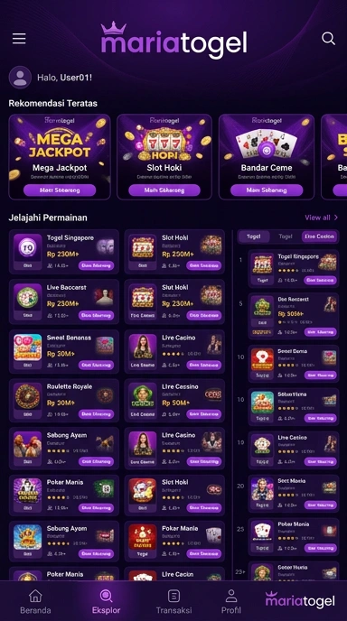 Tampilan katalog aplikasi mariatogel